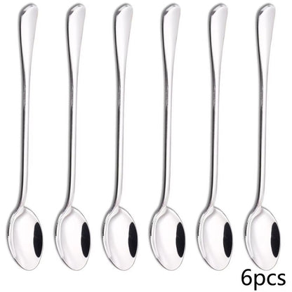 6PC Stainless Steel Coffee Spoon Long Handle Ice Cream Dessert Tea Spoon 19.5x2.8cm For Picnic Drinkware Tableware KitchenSupply