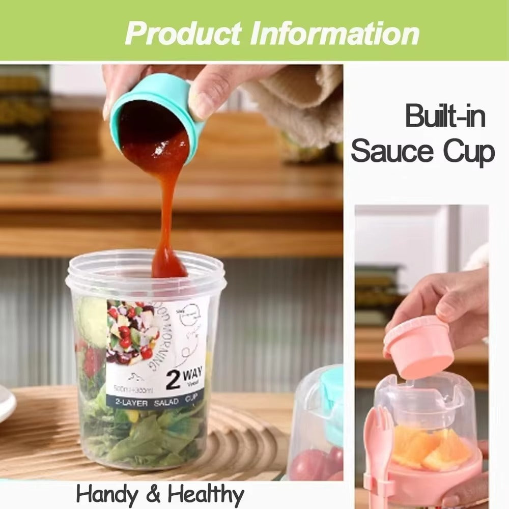 Carry Breakfast Cup Salad Cups Portable Yogurt Cereal Oatmeal Snacks Parfait Containers Salad Dressing Holders with Lid Forks