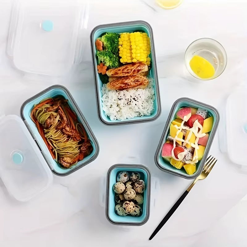 14pcs Collapsible Silicone Food Storage Container Stackable Space Saving Lunch Box Microwaveable Foldable Kitchen Accessories