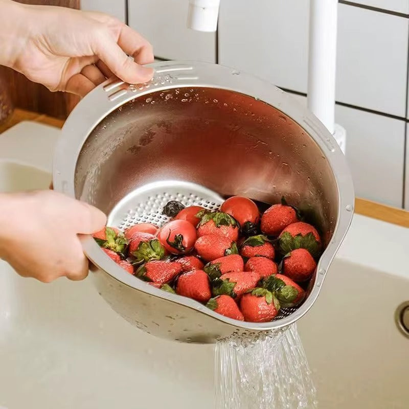 304 Stainless Steel Rice Washer Strainer Bowl Kitchen Washing Rice Sieve Kitchen Washing Fruit and Vegetable Strainer Colander