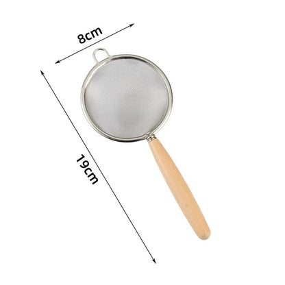 Stainless Steel Mesh Strainer with Wooden Handle, Fine Filtering for Juices, Residues and Flour, Ideal for Home Baking