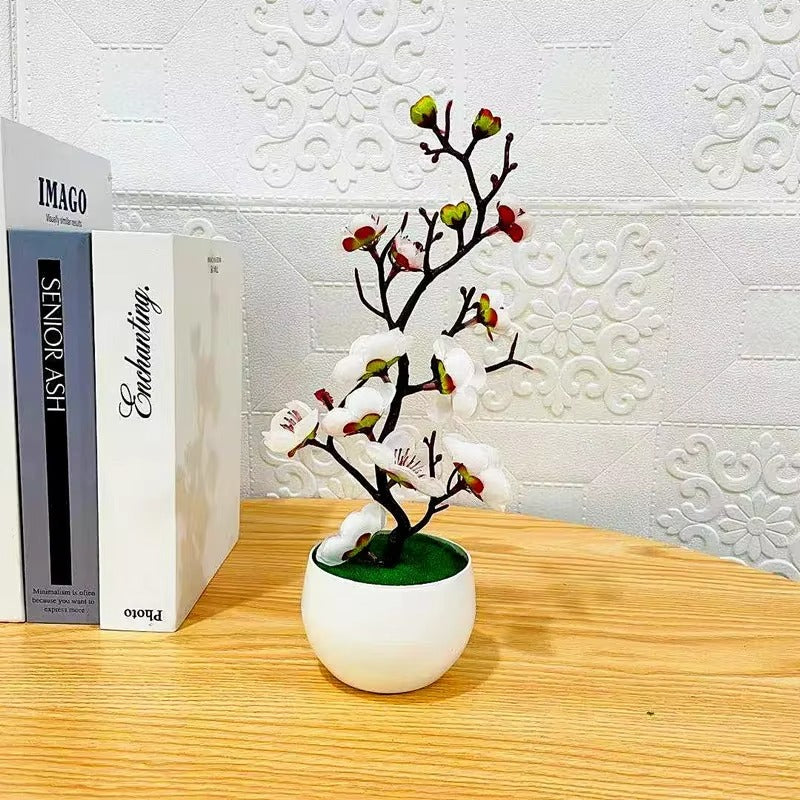 Simulation Plum Flower Pot Plant Artificial Plastic Fake Flowers Home Office Desktop Ornaments Wedding Party Background Decor