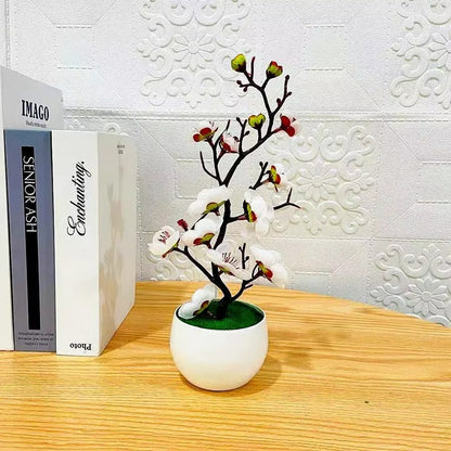 Simulation Plum Flower Pot Plant Artificial Plastic Fake Flowers Home Office Desktop Ornaments Wedding Party Background Decor