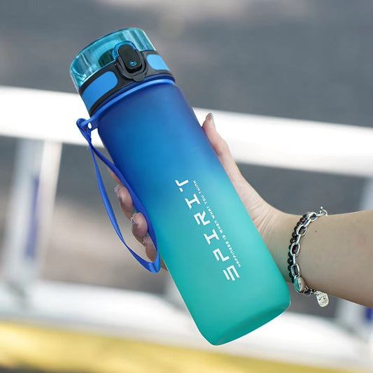 500-1000ml Sports Water Bottle Frosted Progressive Color Drinking Water Cup with Handle Gradient for Gym Outdoor Sports Camping