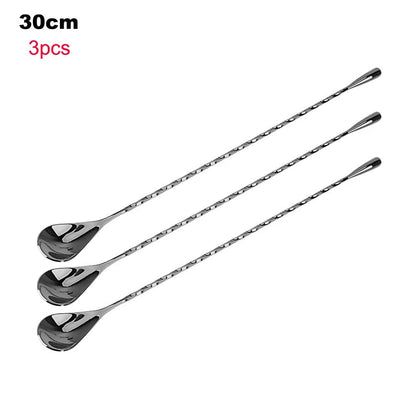 HILIFE 30/40cm Stainless Steel Stir Bar Spoon Mixing Ounces Cocktail Spoon Spiral Pattern Bartender Tools Teadrop Spoon Bar Tool