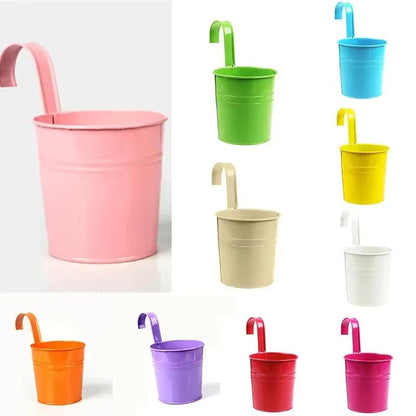10 Colors Metal Iron Flower Wall Hanging Flower Plants Pot Hook Bucket Tin Garden Planter Pots Balcony Hanging Succulent Basket