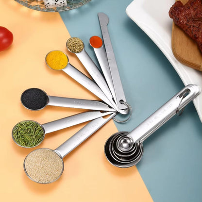 6/7/9pcs Multipurpose Food-grade Stainless Steel Measuring Spoon Coffee Powder Spice Measure Scoop Kitchen Baking Tools