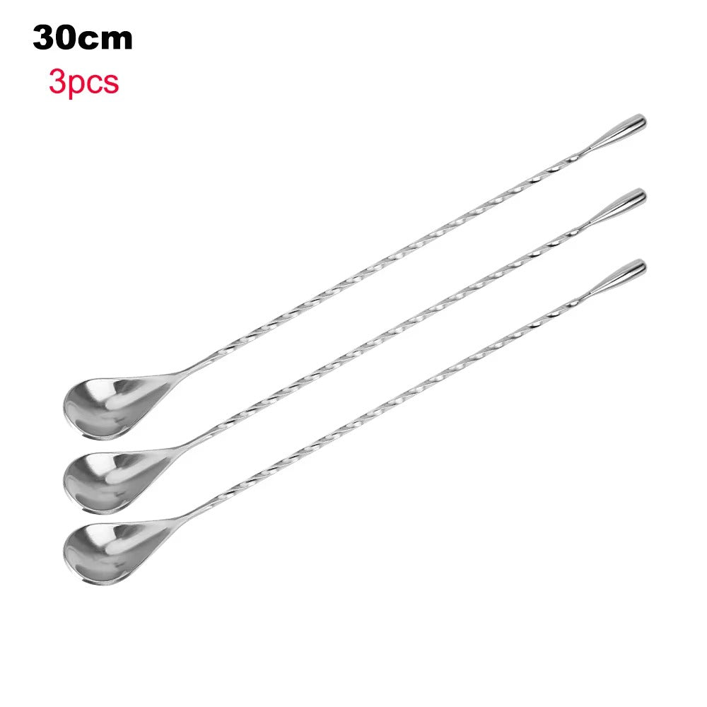 HILIFE 30/40cm Stainless Steel Stir Bar Spoon Mixing Ounces Cocktail Spoon Spiral Pattern Bartender Tools Teadrop Spoon Bar Tool