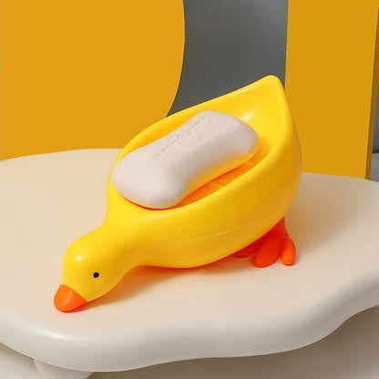 1Pc White Duck-Shaped Soap Rack, Plastic Material, Suitable for Kitchen and Bathroom Countertop Storage Box, Non-Slip Drain Soap Dish Container Bathroom Accessories