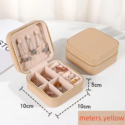 Mini jewelry storage box portable family travel earrings necklace storage box female ring organizer PU leather display box