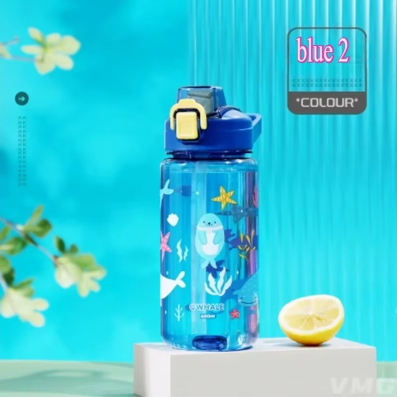 600ml Cute Water Bottle with Silicone Straw Leakproof Dinosaur Rabbit Design