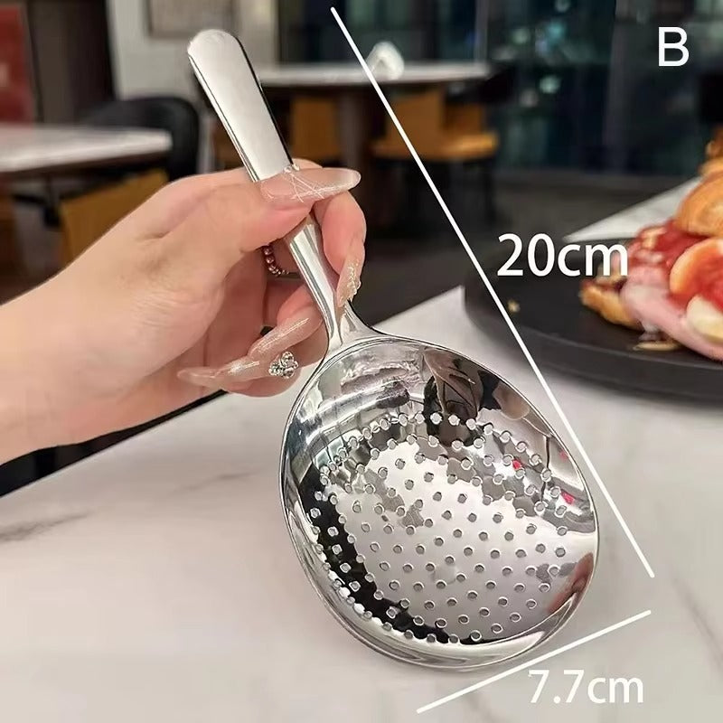 1Pc Stainless Steel Ladles For Serving Soup Rice Serving Spoon Drain Hole Heat Insulated Handle Kitchen Utensils For Daily Use