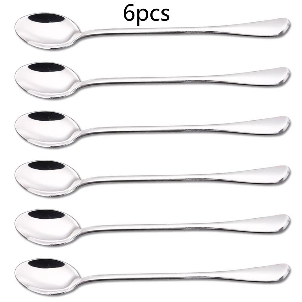 6PC Stainless Steel Coffee Spoon Long Handle Ice Cream Dessert Tea Spoon 19.5x2.8cm For Picnic Drinkware Tableware KitchenSupply