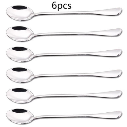 6PC Stainless Steel Coffee Spoon Long Handle Ice Cream Dessert Tea Spoon 19.5x2.8cm For Picnic Drinkware Tableware KitchenSupply