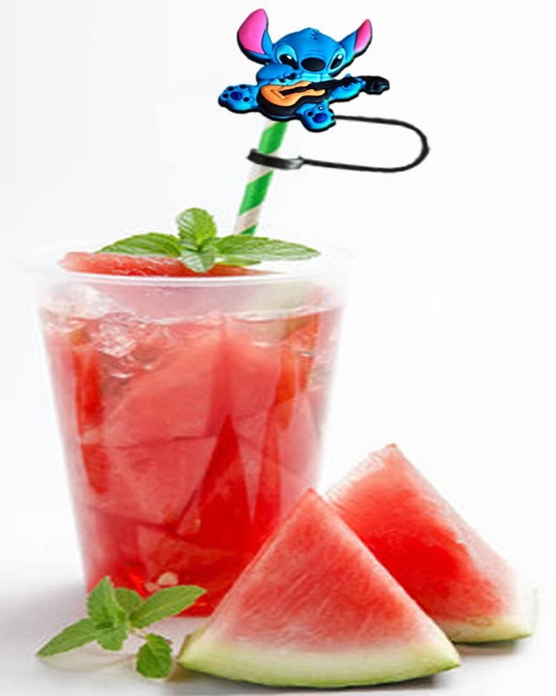 1-8Pcs MINISO Disney Stitch Straw Cover Cap Cartoon Drink Straw Plug Reusable Dustproof Splash Proof Drinking Cup Straw Cap Gift