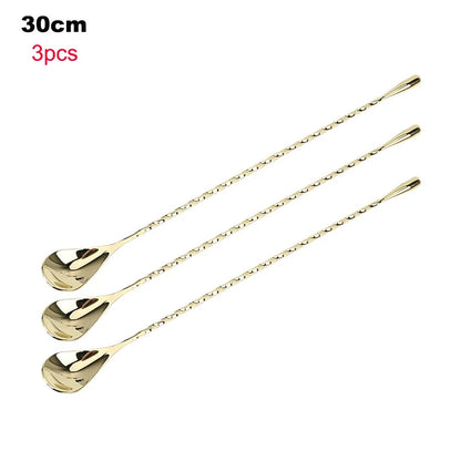 HILIFE 30/40cm Stainless Steel Stir Bar Spoon Mixing Ounces Cocktail Spoon Spiral Pattern Bartender Tools Teadrop Spoon Bar Tool