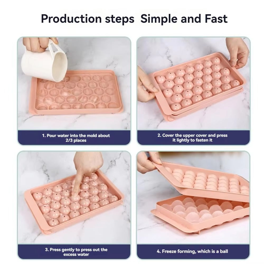 3D Round Ice Cube Tray With Lid Ice Ball Creative Homemade Ice Compartment Ice Cube Model 33 Compartment Ice Ball Box Ice Cream