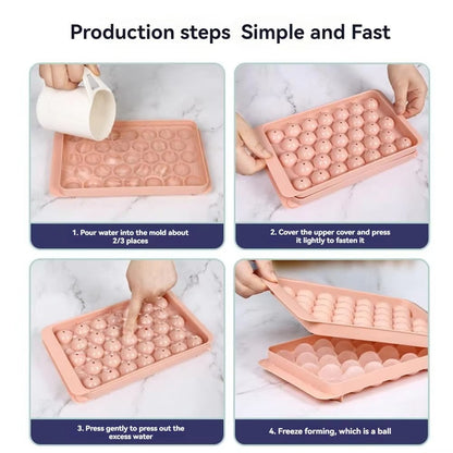 3D Round Ice Cube Tray With Lid Ice Ball Creative Homemade Ice Compartment Ice Cube Model 33 Compartment Ice Ball Box Ice Cream
