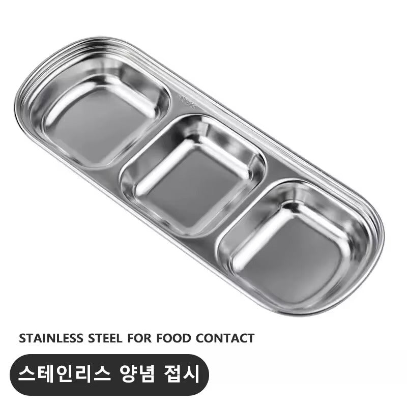 Stainless Steel 3-compartment Dip Tray Seasoning Sauce Seasoning Tray BBQ Restaurant Cutlery