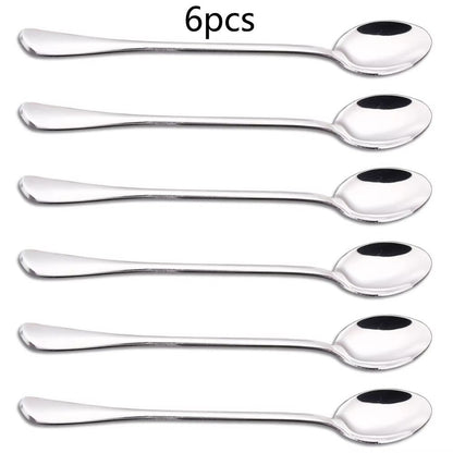 6PC Stainless Steel Coffee Spoon Long Handle Ice Cream Dessert Tea Spoon 19.5x2.8cm For Picnic Drinkware Tableware KitchenSupply