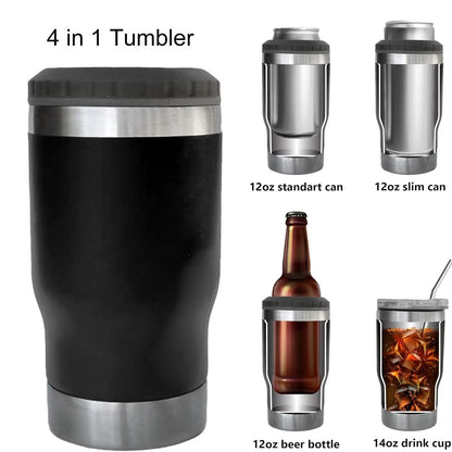4 in 1 Can Cooler Tumbler for 12 Oz Cans, Slim Cans,and Bottles with Built-in Bottle Opener,Insulated Cool Summer Ice Bottle Cup