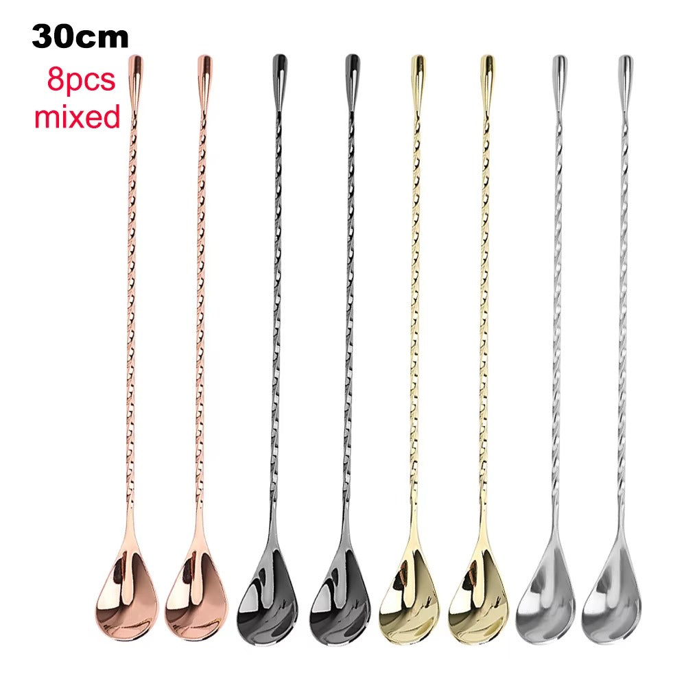 HILIFE 30/40cm Stainless Steel Stir Bar Spoon Mixing Ounces Cocktail Spoon Spiral Pattern Bartender Tools Teadrop Spoon Bar Tool