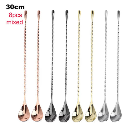 HILIFE 30/40cm Stainless Steel Stir Bar Spoon Mixing Ounces Cocktail Spoon Spiral Pattern Bartender Tools Teadrop Spoon Bar Tool