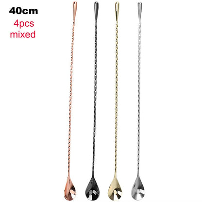 HILIFE 30/40cm Stainless Steel Stir Bar Spoon Mixing Ounces Cocktail Spoon Spiral Pattern Bartender Tools Teadrop Spoon Bar Tool