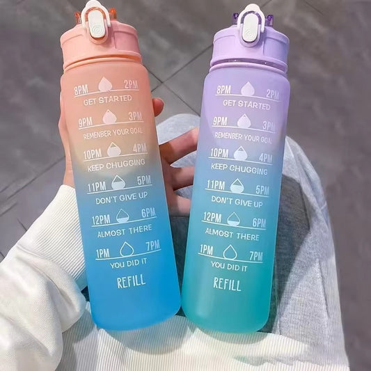 700ml Sports water Bottle High Temperature Resistant Graduated Straw Cup Rainbow Frosted Progressive Color Water Cup Plastic Cup