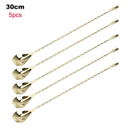 HILIFE 30/40cm Stainless Steel Stir Bar Spoon Mixing Ounces Cocktail Spoon Spiral Pattern Bartender Tools Teadrop Spoon Bar Tool