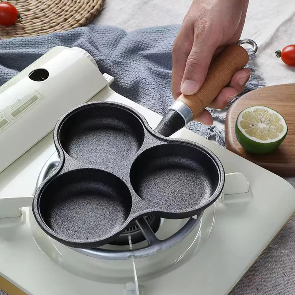 3-Cup Cast Iron Egg Frying Pan Non Stick Pancake Pan with Handle