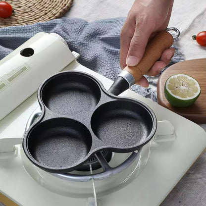 3-Cup Cast Iron Egg Frying Pan Non Stick Pancake Pan with Handle