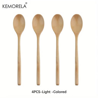 4PCS Wooden Spoon Kitchen Korean Style Natural Wood Soup Tableware Cooking Honey Coffee Spoon Mixing Spoon
