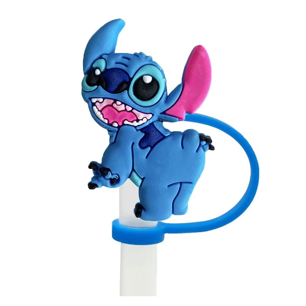 1-8Pcs MINISO Disney Stitch Straw Cover Cap Cartoon Drink Straw Plug Reusable Dustproof Splash Proof Drinking Cup Straw Cap Gift