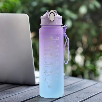 700ml Sports water Bottle High Temperature Resistant Graduated Straw Cup Rainbow Frosted Progressive Color Water Cup Plastic Cup