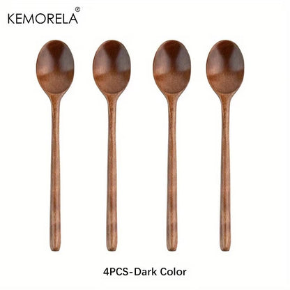 4PCS Wooden Spoon Kitchen Korean Style Natural Wood Soup Tableware Cooking Honey Coffee Spoon Mixing Spoon