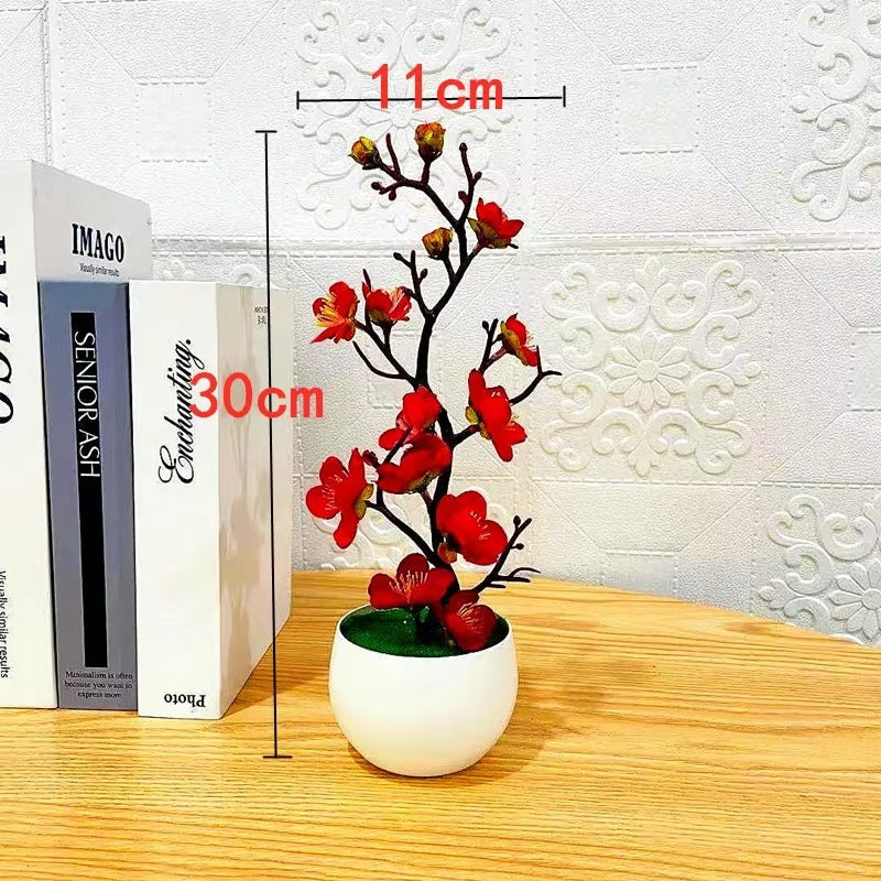 Simulation Plum Flower Pot Plant Artificial Plastic Fake Flowers Home Office Desktop Ornaments Wedding Party Background Decor