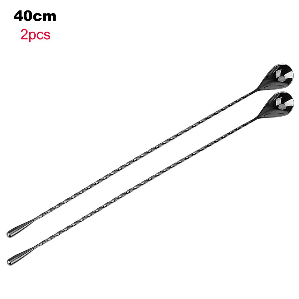 HILIFE 30/40cm Stainless Steel Stir Bar Spoon Mixing Ounces Cocktail Spoon Spiral Pattern Bartender Tools Teadrop Spoon Bar Tool