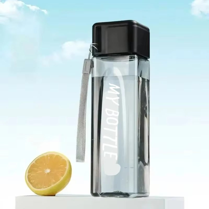 1 Pcs Clear Square Drinking Glass in Mate Plastic Portable Water Bottle with Milk Cable for Outdoor Sports