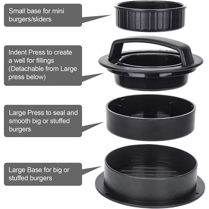 Burger Press, 3 in 1 Non Stick Patty Mold for Stuffed Burgers, Sliders, Veggie Beef Burger, Kitchen Barbecue Tool Grilling Acce