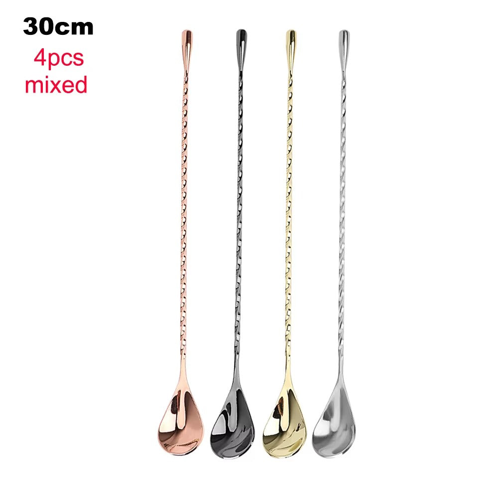 HILIFE 30/40cm Stainless Steel Stir Bar Spoon Mixing Ounces Cocktail Spoon Spiral Pattern Bartender Tools Teadrop Spoon Bar Tool