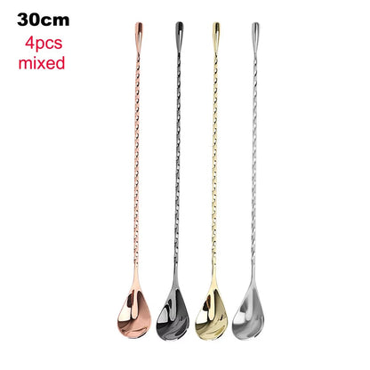 HILIFE 30/40cm Stainless Steel Stir Bar Spoon Mixing Ounces Cocktail Spoon Spiral Pattern Bartender Tools Teadrop Spoon Bar Tool