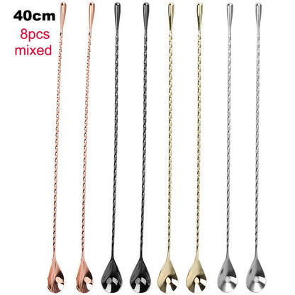 HILIFE 30/40cm Stainless Steel Stir Bar Spoon Mixing Ounces Cocktail Spoon Spiral Pattern Bartender Tools Teadrop Spoon Bar Tool