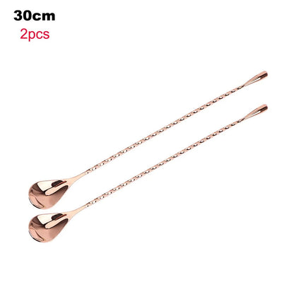 HILIFE 30/40cm Stainless Steel Stir Bar Spoon Mixing Ounces Cocktail Spoon Spiral Pattern Bartender Tools Teadrop Spoon Bar Tool