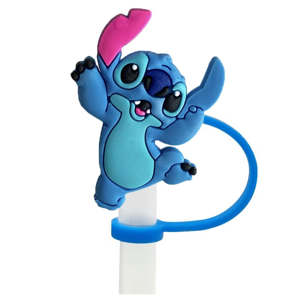 1-8Pcs MINISO Disney Stitch Straw Cover Cap Cartoon Drink Straw Plug Reusable Dustproof Splash Proof Drinking Cup Straw Cap Gift