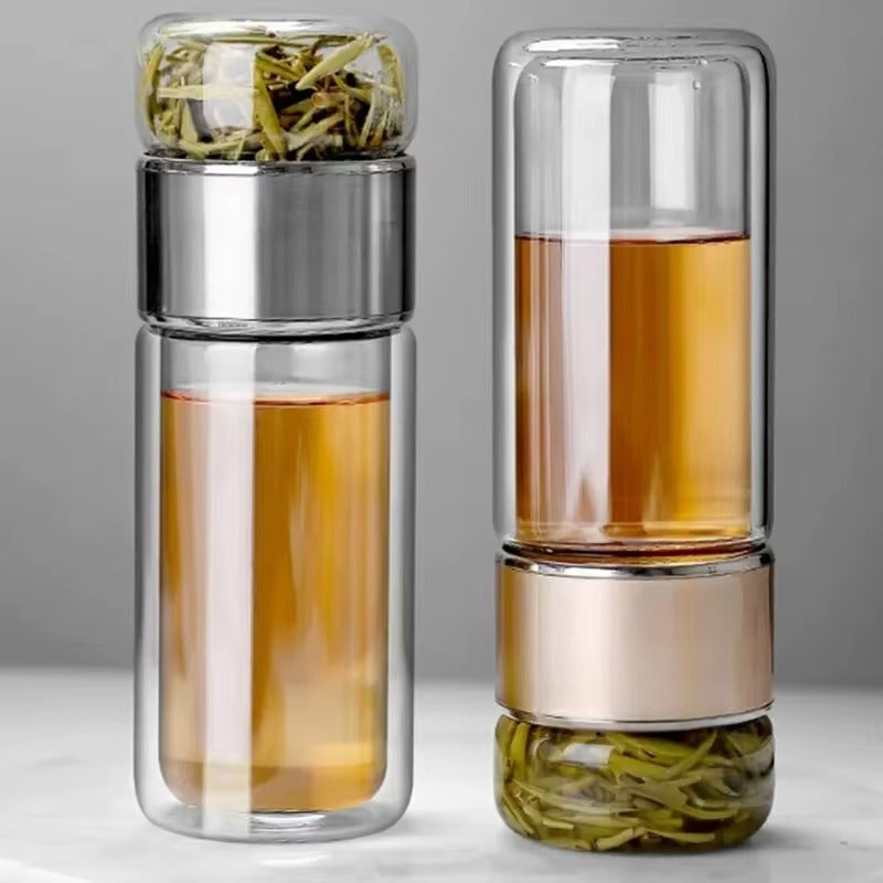 Tea Water Bottle High Borosilicate Glass Double Layer Tea Water Cup Infuser Tumbler Drinkware Water Bottle With Tea Filter 420ML
