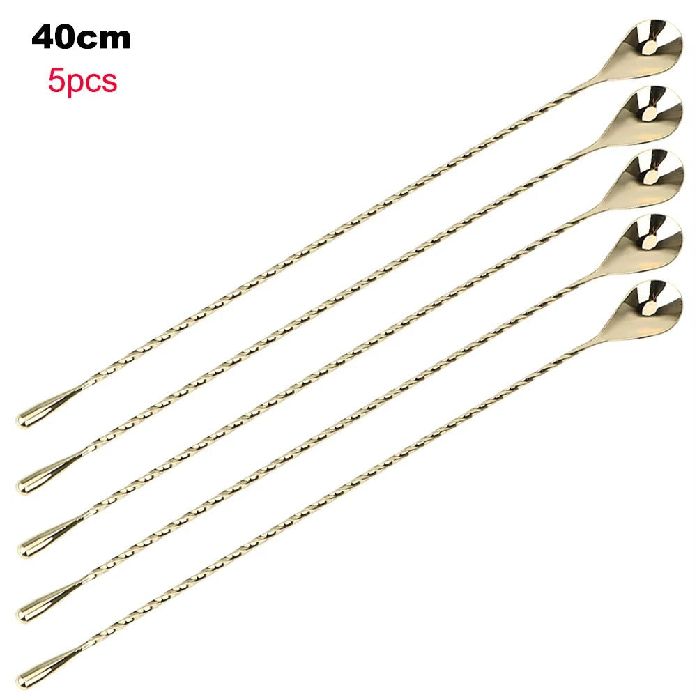 HILIFE 30/40cm Stainless Steel Stir Bar Spoon Mixing Ounces Cocktail Spoon Spiral Pattern Bartender Tools Teadrop Spoon Bar Tool