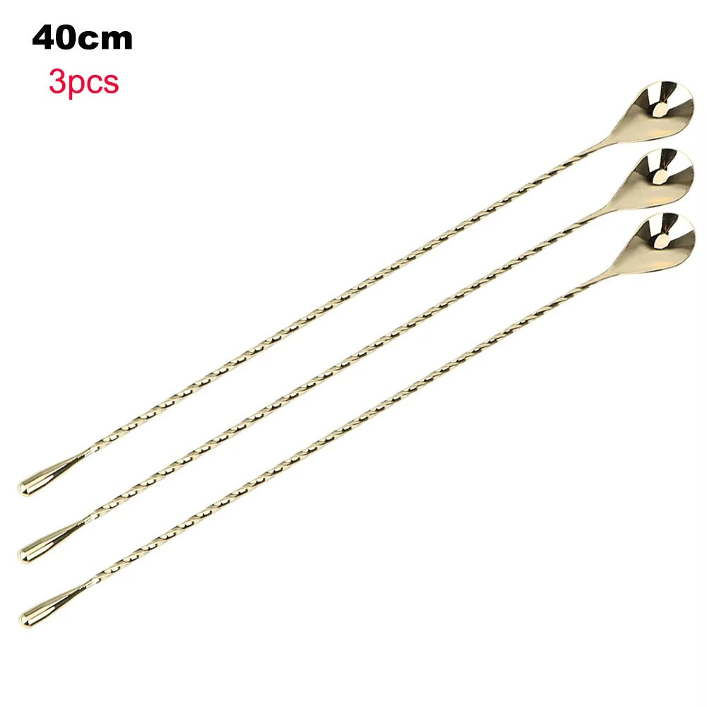 HILIFE 30/40cm Stainless Steel Stir Bar Spoon Mixing Ounces Cocktail Spoon Spiral Pattern Bartender Tools Teadrop Spoon Bar Tool