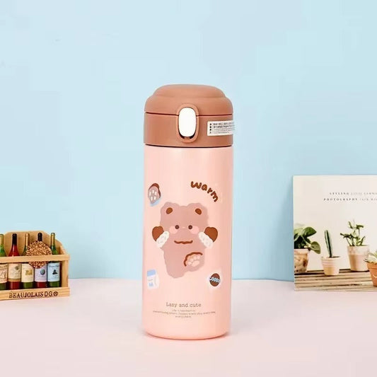 380ML Thermos Vacuum Flask Cute Cartoon 304 Stainless Steel Thermal Water Bottle Insulated Straw Cups Tumbler Drinkware