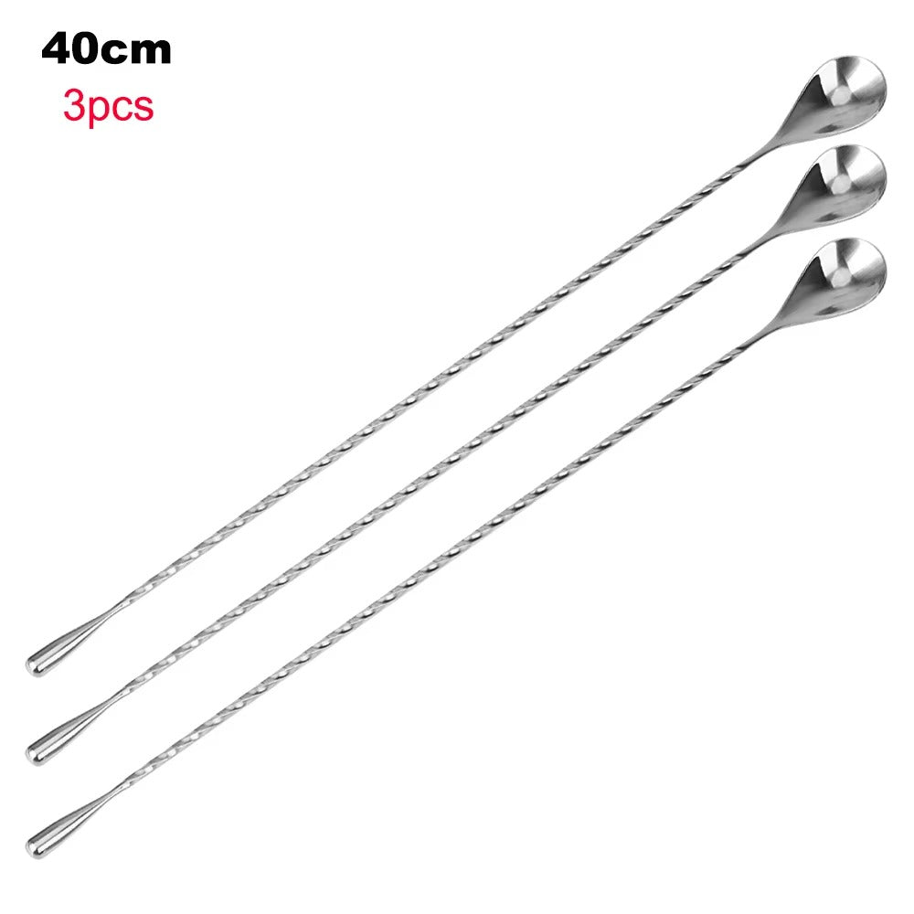 HILIFE 30/40cm Stainless Steel Stir Bar Spoon Mixing Ounces Cocktail Spoon Spiral Pattern Bartender Tools Teadrop Spoon Bar Tool